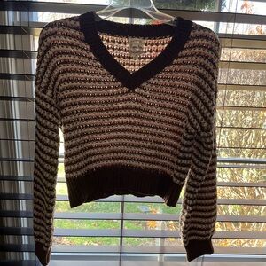 Like NEW Hippie Rose Brown, Pink, and Cream V-Neck Sweater. Size S.